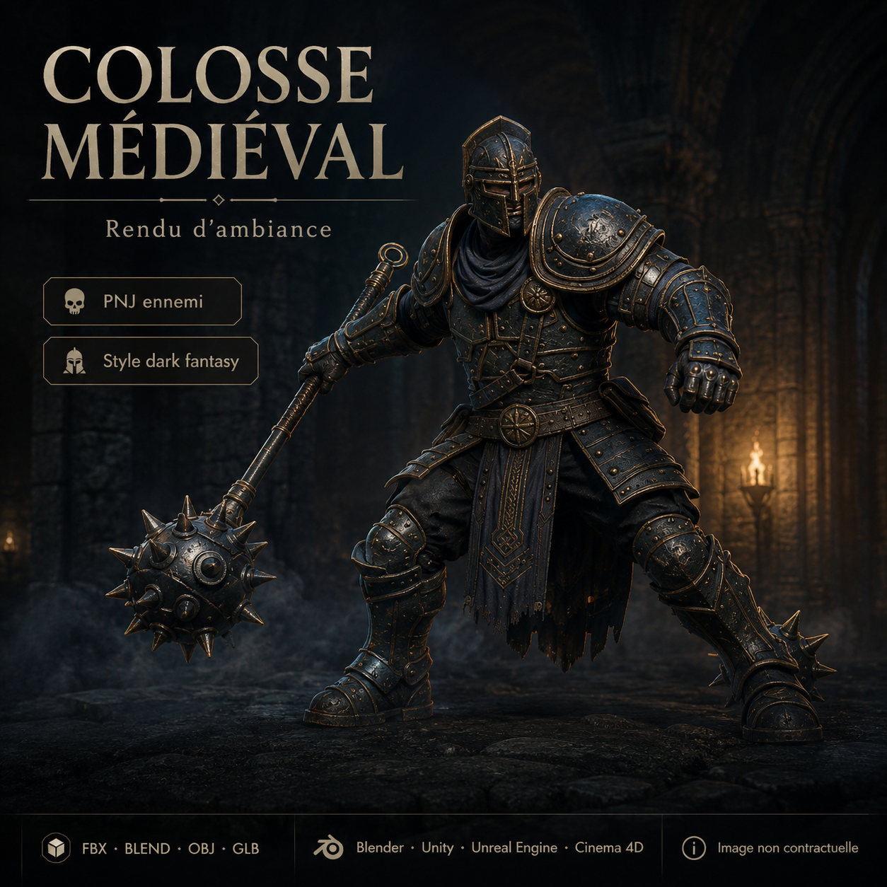 Colosse Médiéval 3D Game-Ready – PNJ Ennemi PBR 4K avec Masse à Pointes | Légende de Thor 2 – Image 2