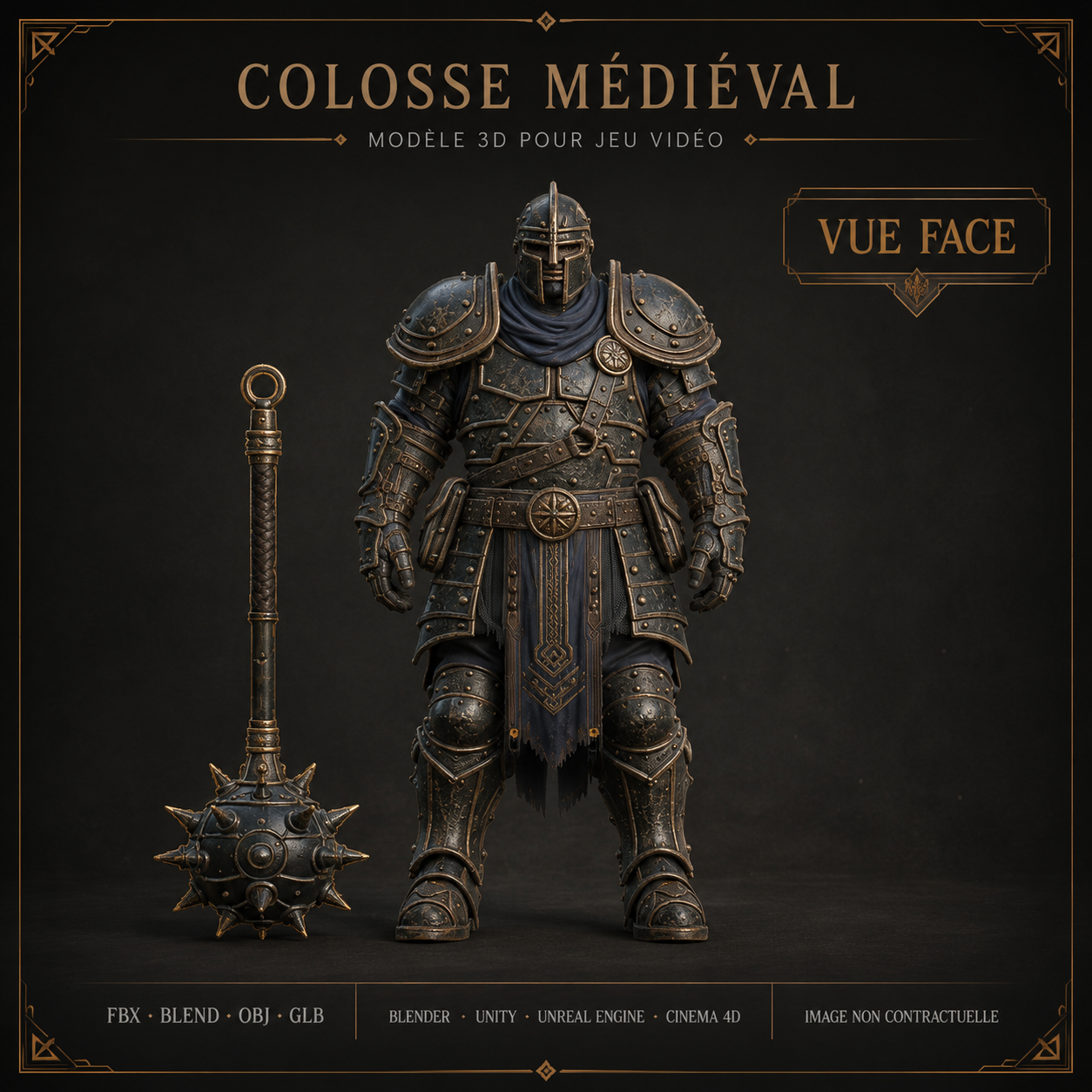 Colosse Médiéval 3D Game-Ready – PNJ Ennemi PBR 4K avec Masse à Pointes | Légende de Thor 2 – Image 3