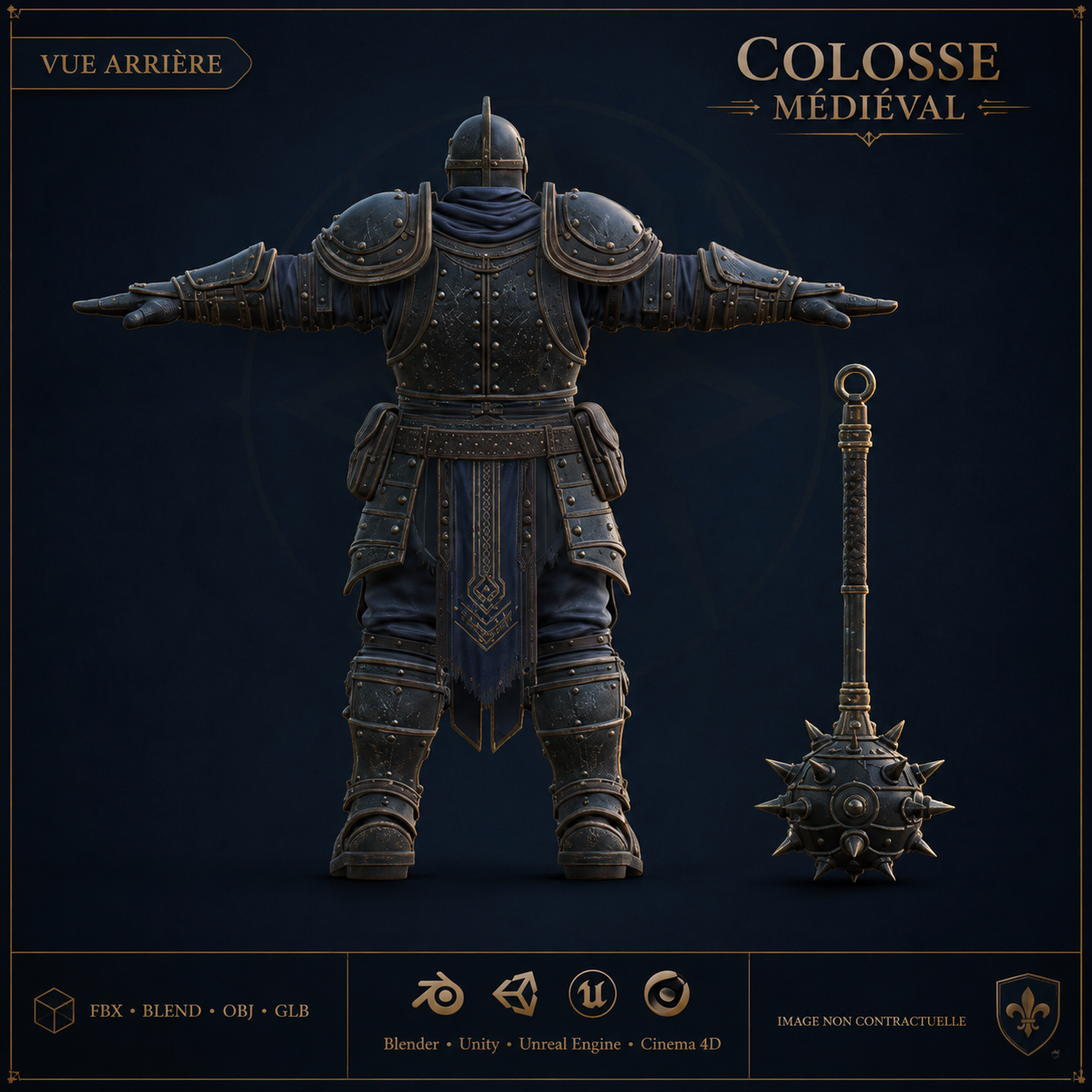 Colosse Médiéval 3D Game-Ready – PNJ Ennemi PBR 4K avec Masse à Pointes | Légende de Thor 2 – Image 4
