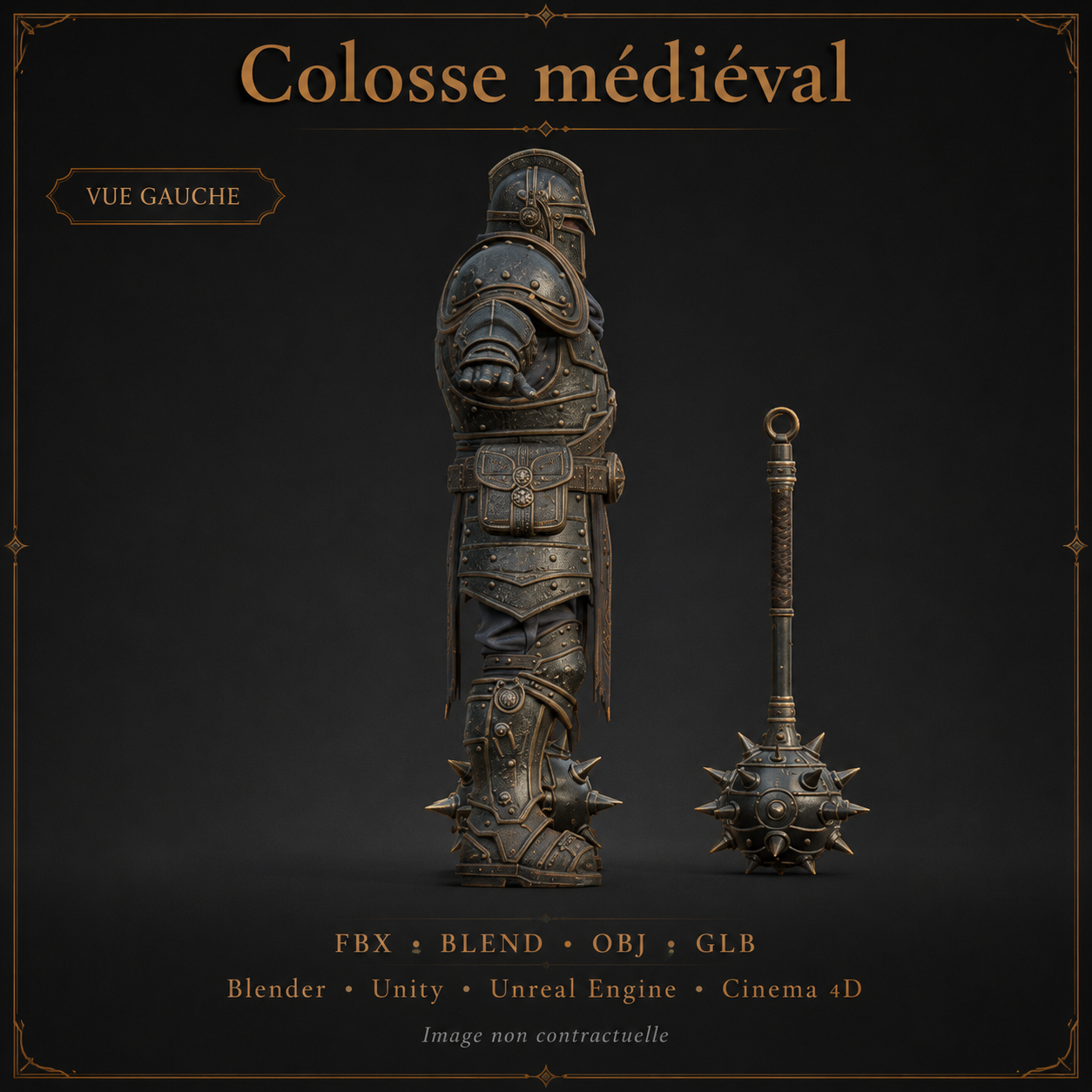 Colosse Médiéval 3D Game-Ready – PNJ Ennemi PBR 4K avec Masse à Pointes | Légende de Thor 2 – Image 5
