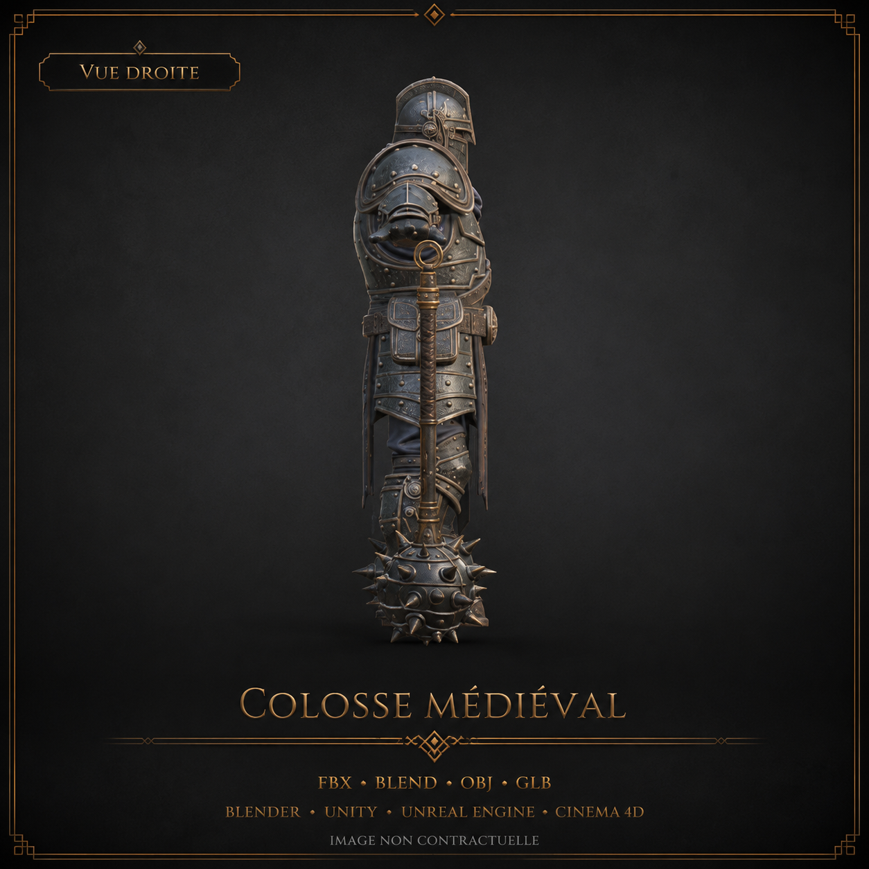 Colosse Médiéval 3D Game-Ready – PNJ Ennemi PBR 4K avec Masse à Pointes | Légende de Thor 2 – Image 6