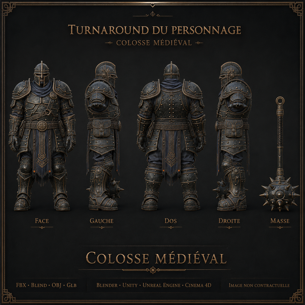 Colosse Médiéval 3D Game-Ready – PNJ Ennemi PBR 4K avec Masse à Pointes | Légende de Thor 2 – Image 9