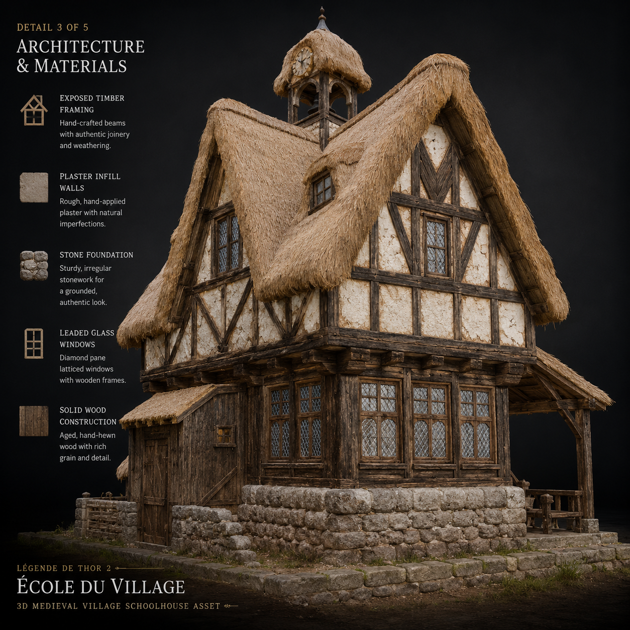 École du Village – Asset 3D Médiéval | La Légende de Thor – Image 4