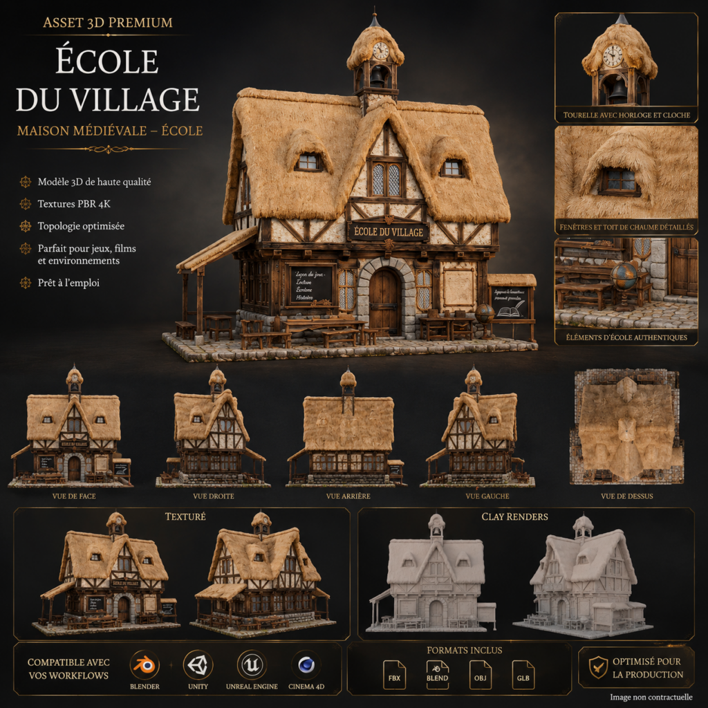 École du Village – Asset 3D Médiéval | La Légende de Thor