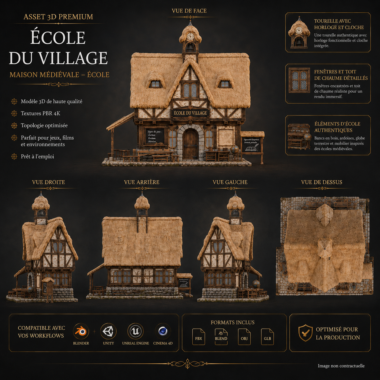 École du Village – Asset 3D Médiéval | La Légende de Thor – Image 6