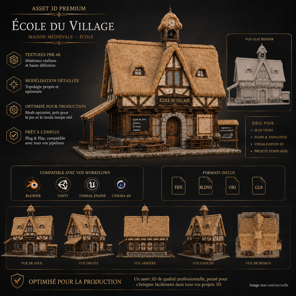École du Village – Asset 3D Médiéval | La Légende de Thor – Image 2