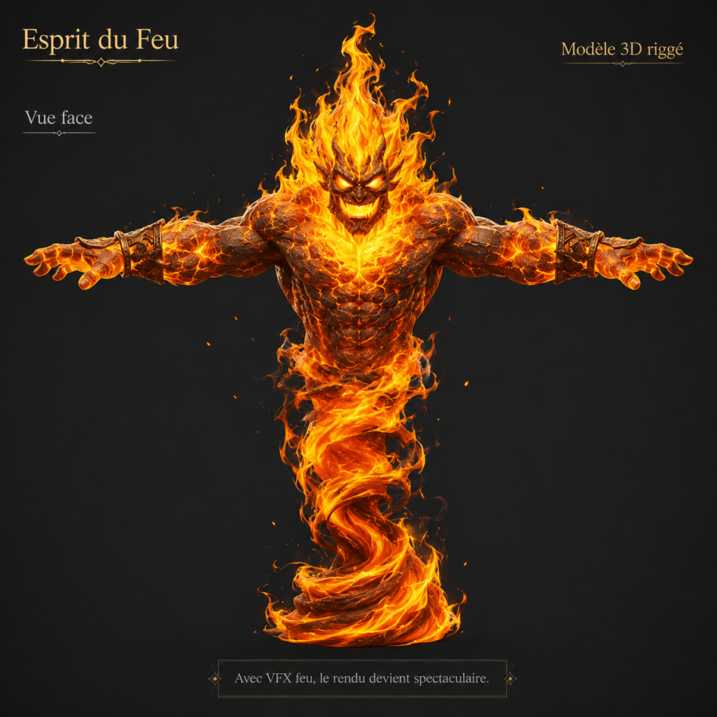 Esprit du Feu – Élémental de Flammes | Asset 3D La Légende de Thor