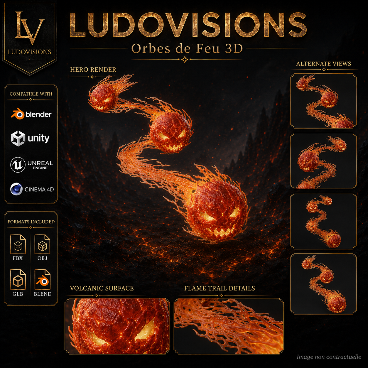Orbes de Feu 3D – Asset Numérique Fantasy PBR 4K – Image 4