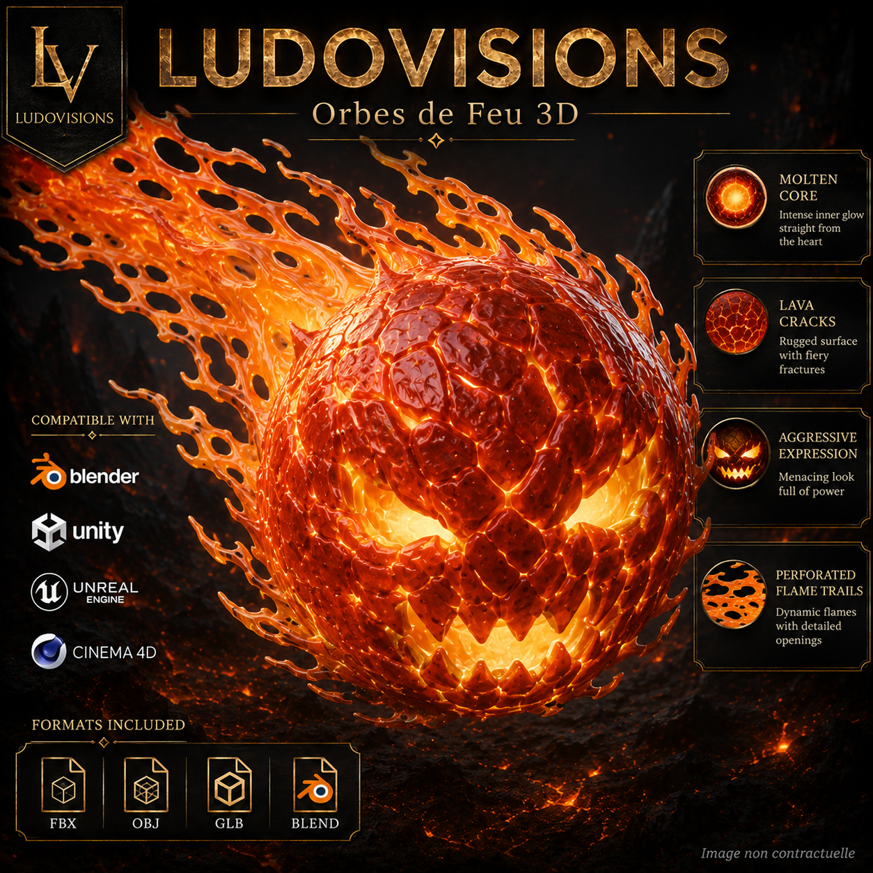 Orbes de Feu 3D – Asset Numérique Fantasy PBR 4K – Image 5