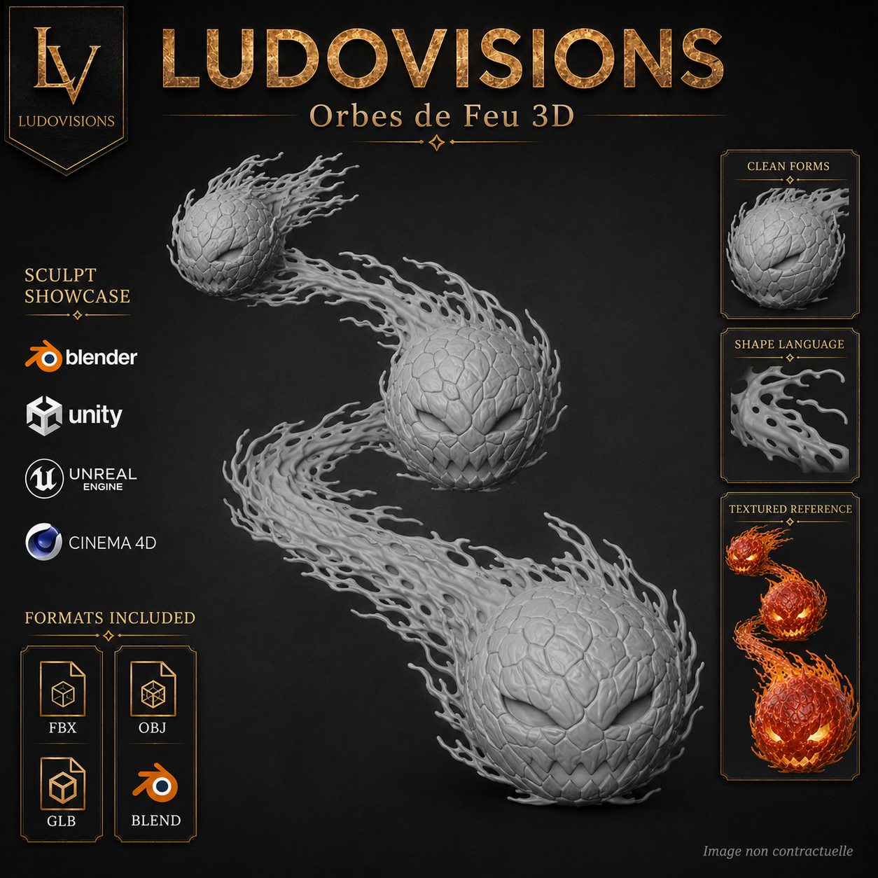 Orbes de Feu 3D – Asset Numérique Fantasy PBR 4K – Image 6