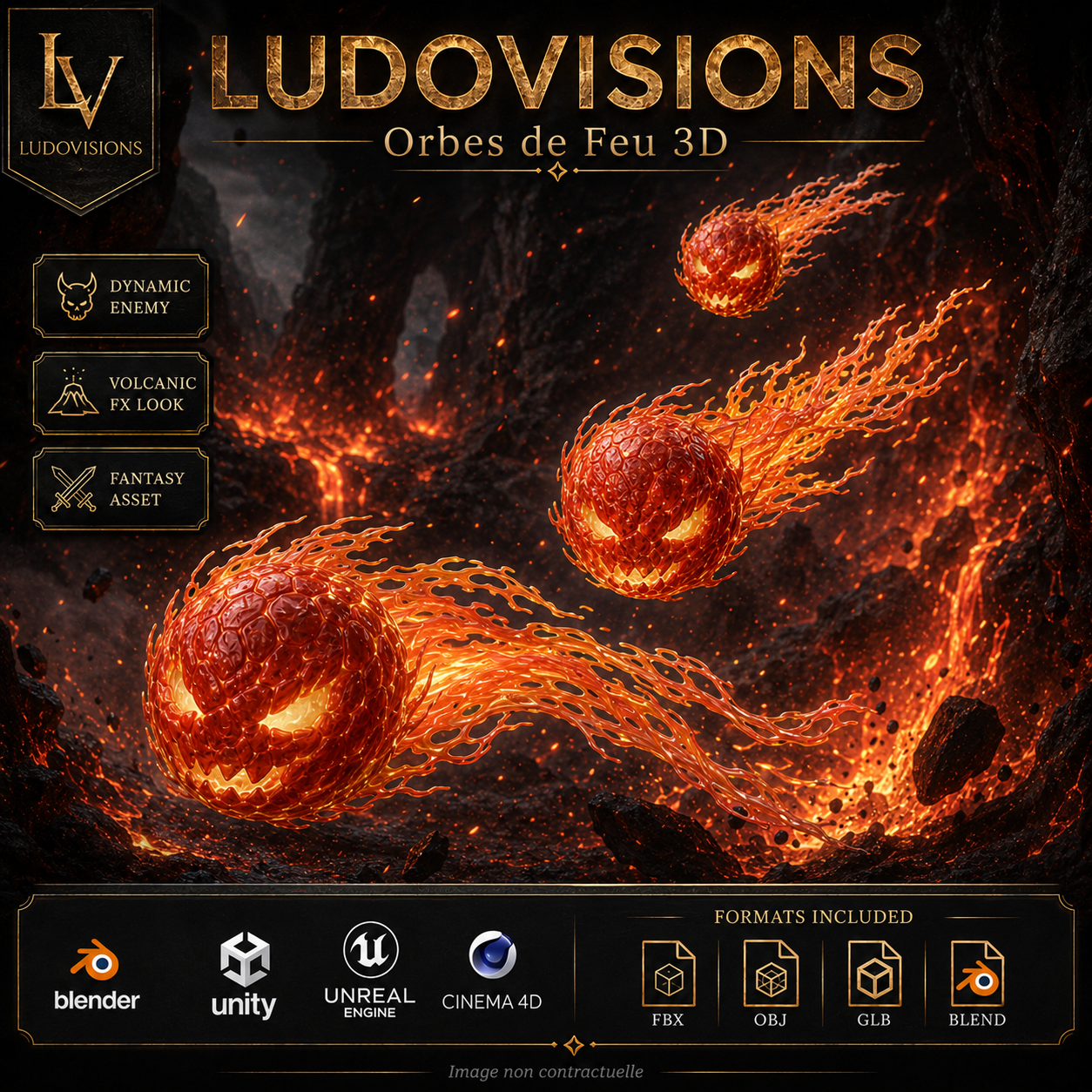 Orbes de Feu 3D – Asset Numérique Fantasy PBR 4K – Image 8