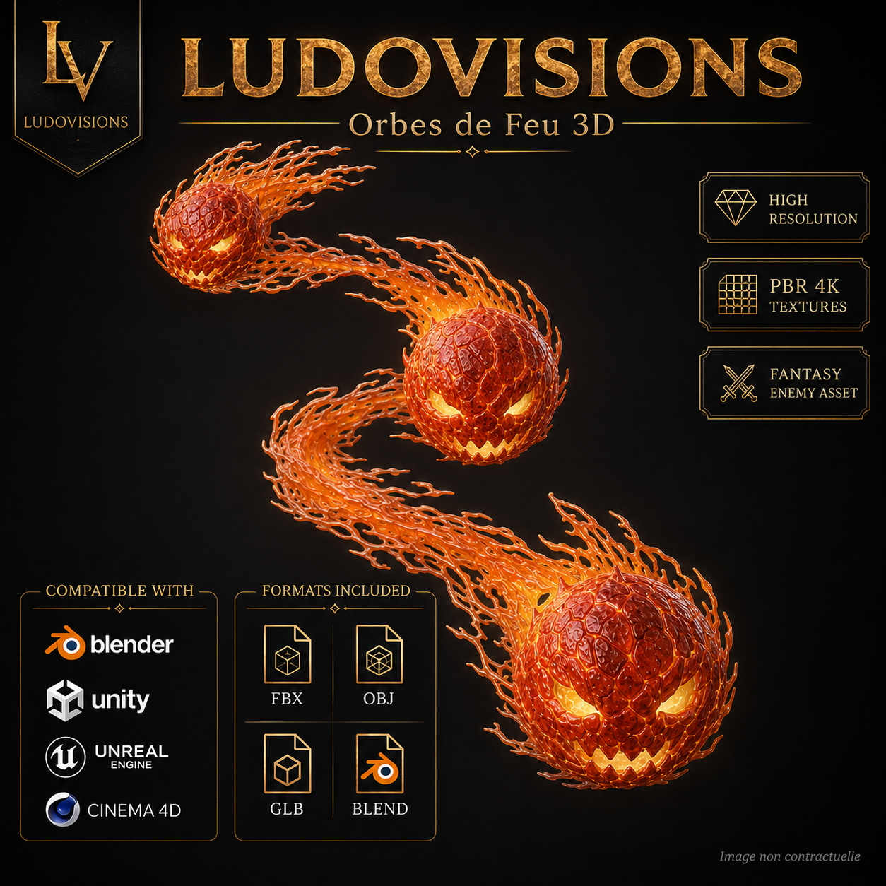 Orbes de Feu 3D – Asset Numérique Fantasy PBR 4K – Image 9