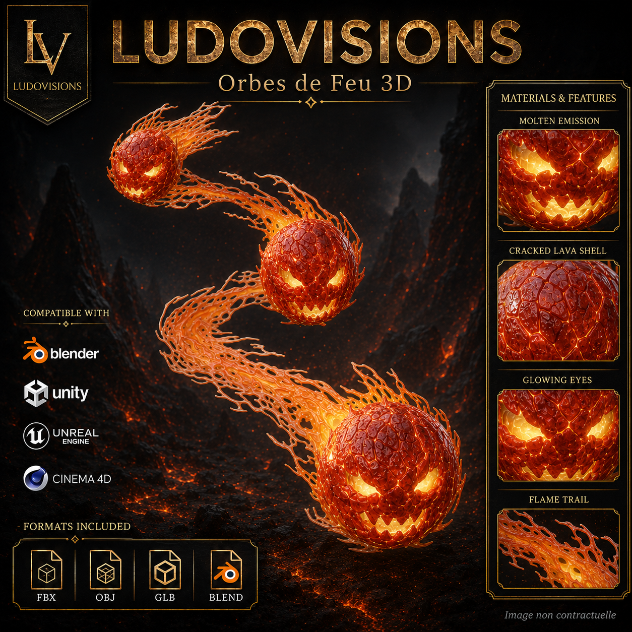 Orbes de Feu 3D – Asset Numérique Fantasy PBR 4K – Image 10