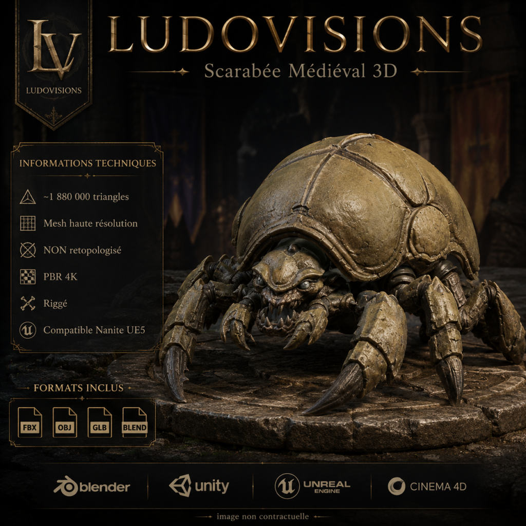 Scarabée 3D Riggé – Asset Numérique PBR 4K – LudoVisions | Blender FBX OBJ GLB Unity Unreal