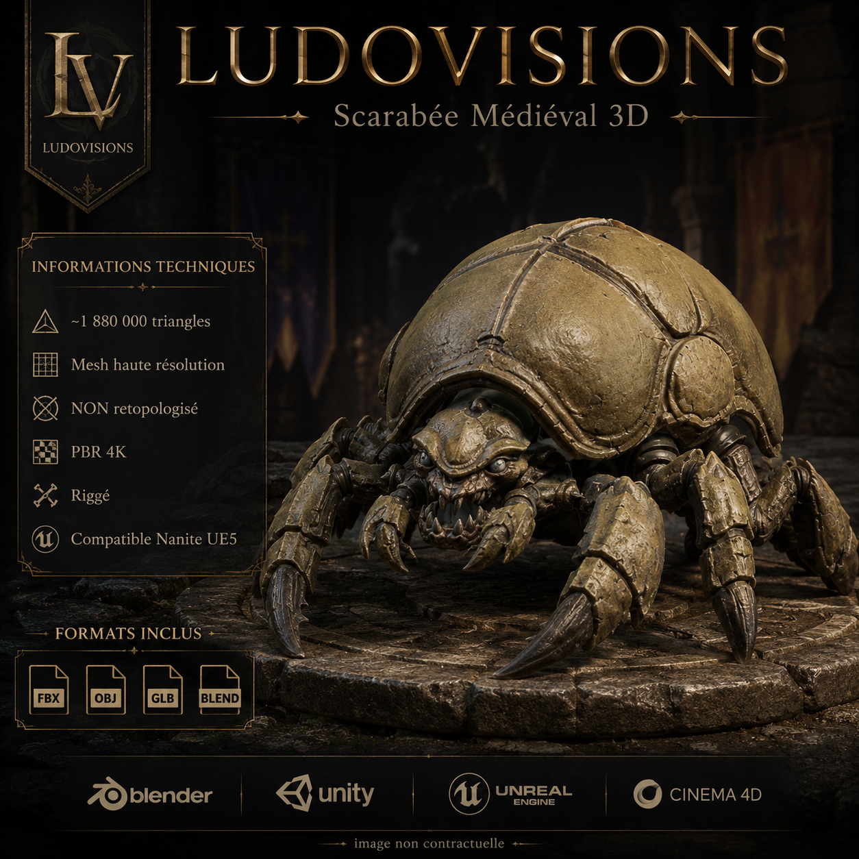Scarabée 3D Riggé – Asset Numérique PBR 4K – LudoVisions | Blender FBX OBJ GLB Unity Unreal