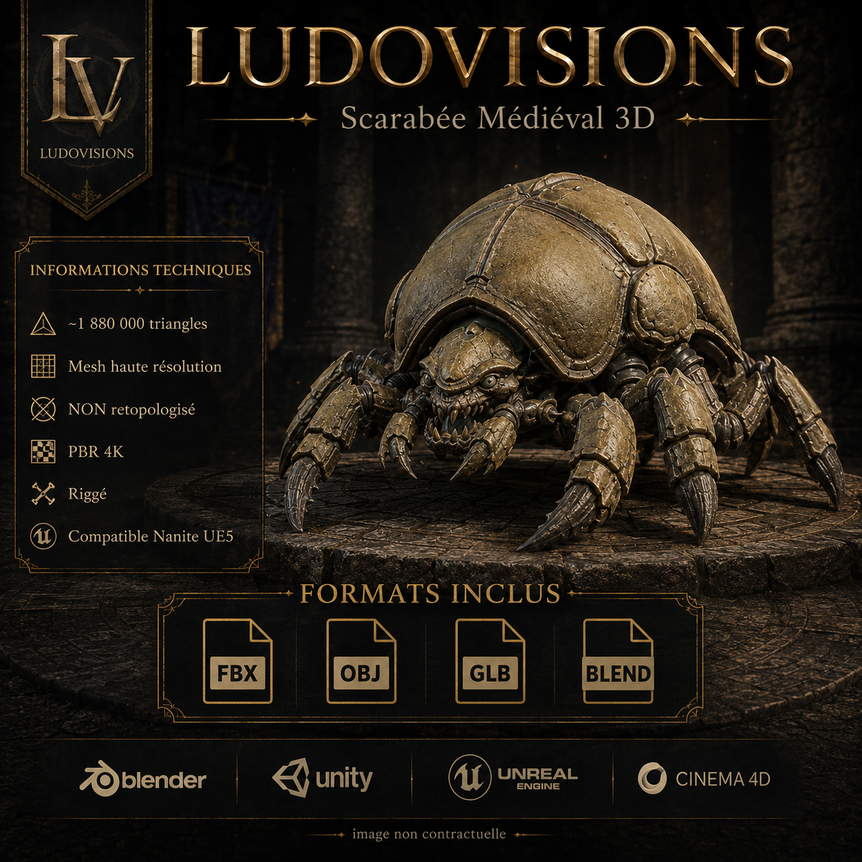 Scarabée 3D Riggé – Asset Numérique PBR 4K – LudoVisions | Blender FBX OBJ GLB Unity Unreal – Image 6