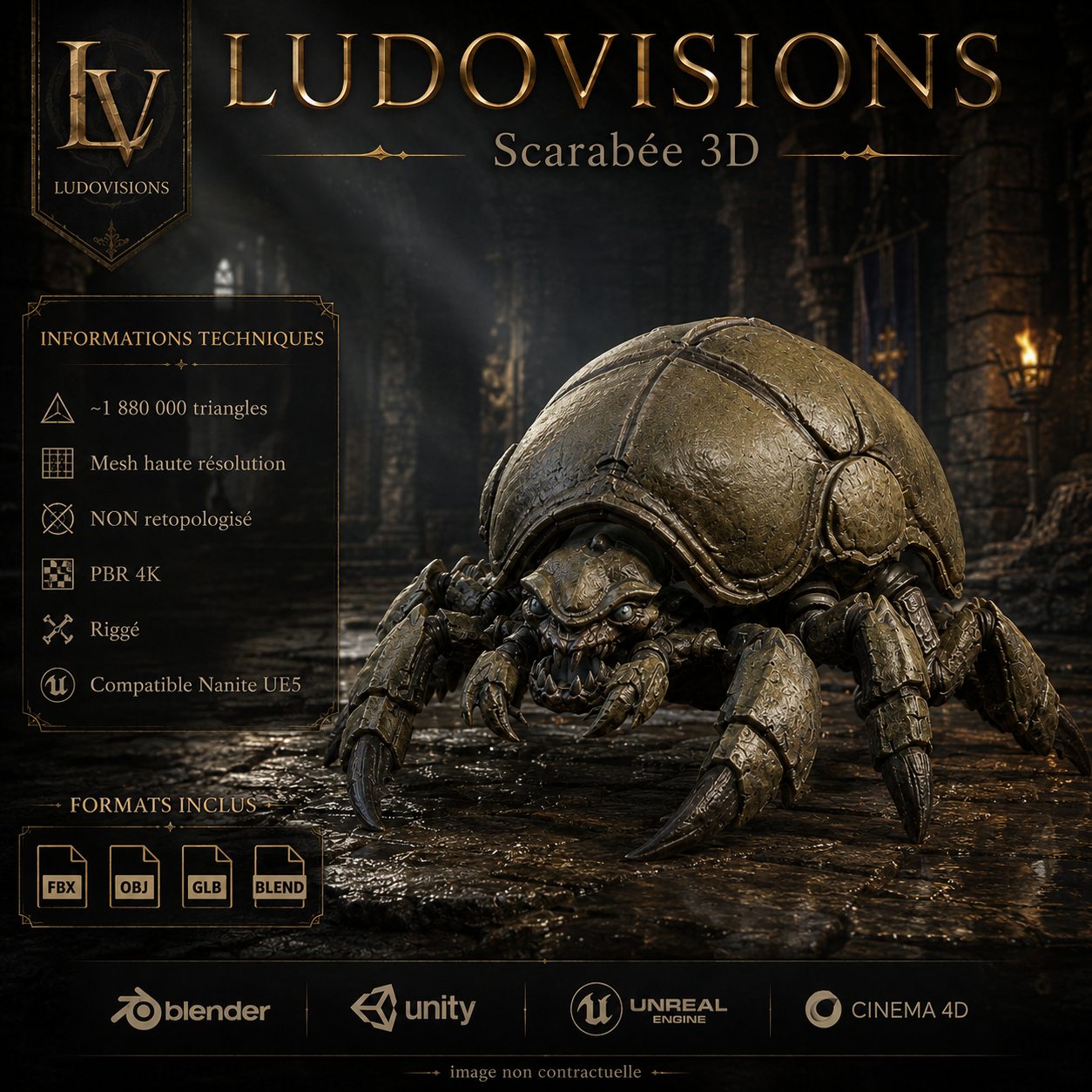 Scarabée 3D Riggé – Asset Numérique PBR 4K – LudoVisions | Blender FBX OBJ GLB Unity Unreal – Image 7
