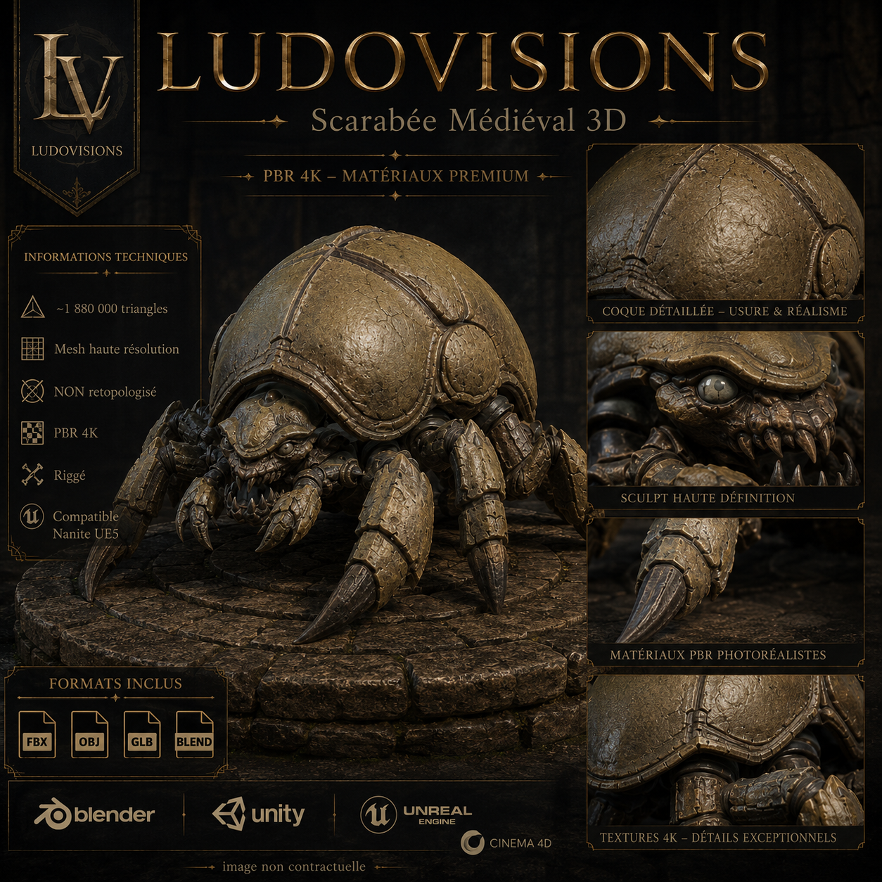 Scarabée 3D Riggé – Asset Numérique PBR 4K – LudoVisions | Blender FBX OBJ GLB Unity Unreal – Image 8