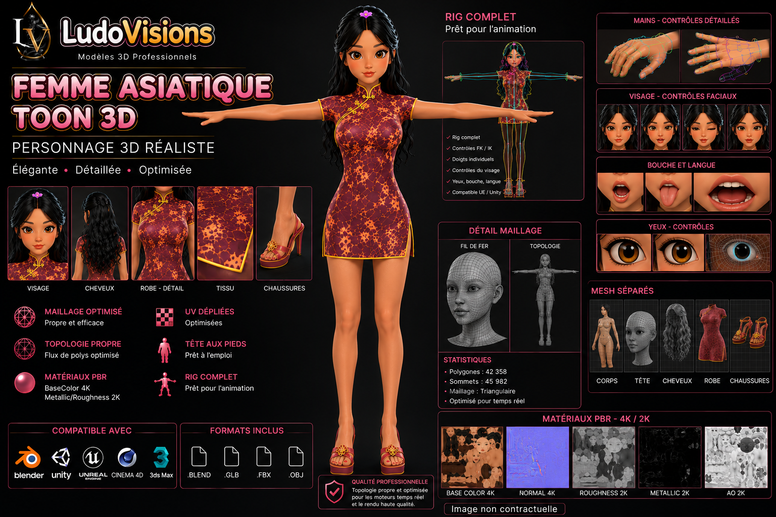 Personnage 3D Cartoon Riggé Femme Cheongsam – Ludovisions Toon 3D 3 – Image 2