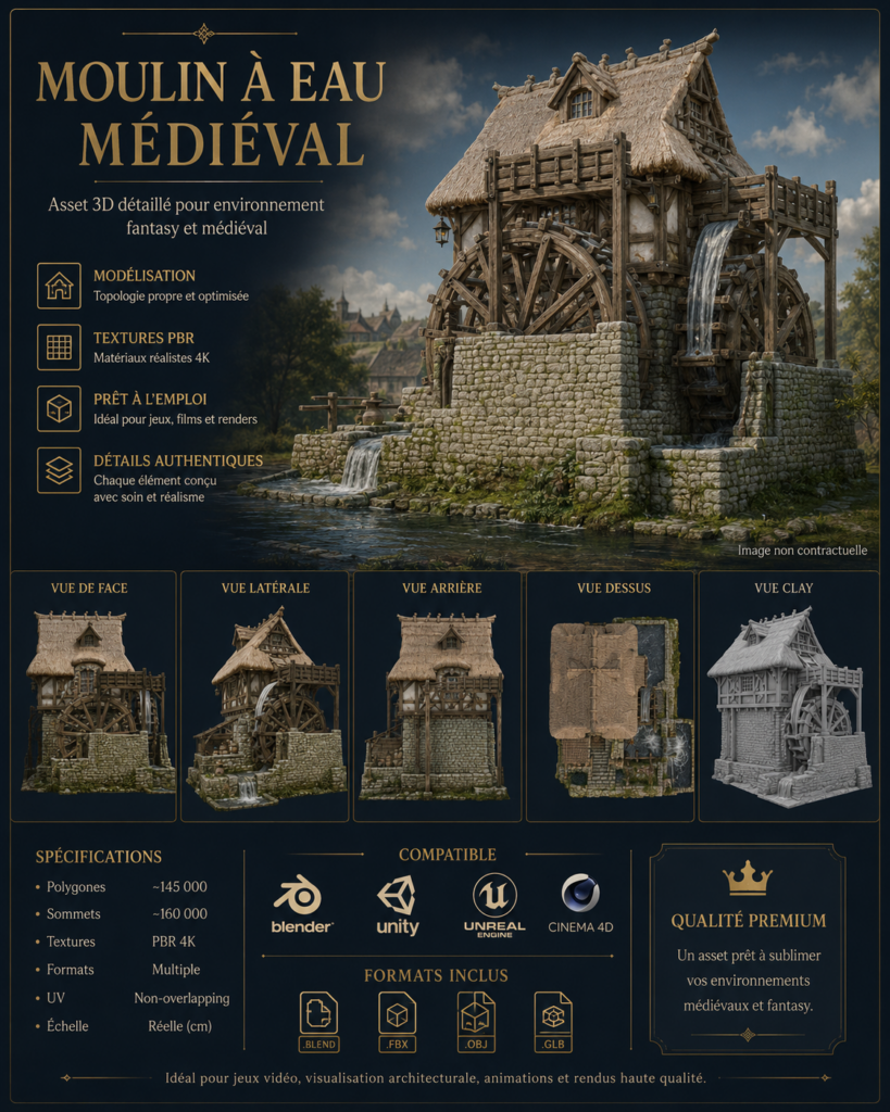 Le Moulin à Eau Médiéval – Asset 3D | La Légende de Thor