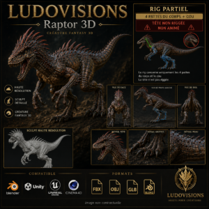 Fantasy Raptor Creature – High Resolution Partially Rigged 3D Model