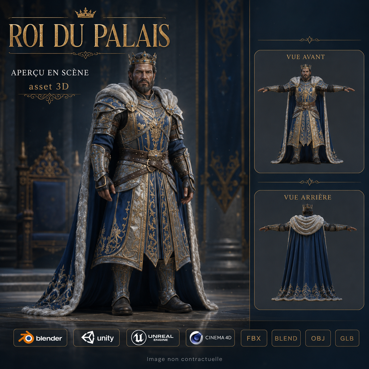 Roi du Palais – Personnage 3D Fantasy | Asset Blender GLB | La Légende de Thor – Image 3