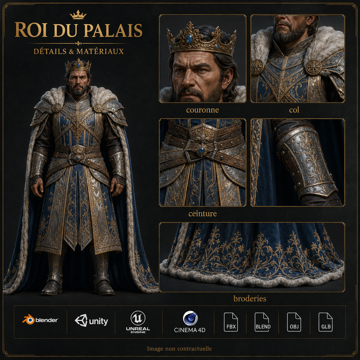 Roi du Palais – Personnage 3D Fantasy | Asset Blender GLB | La Légende de Thor – Image 4