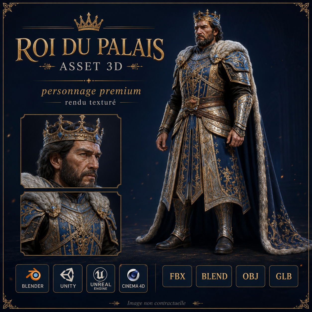 Roi du Palais – Personnage 3D Fantasy | Asset Blender GLB | La Légende de Thor – Image 2