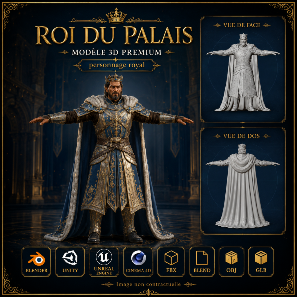 Roi du Palais – Personnage 3D Fantasy | Asset Blender GLB | La Légende de Thor