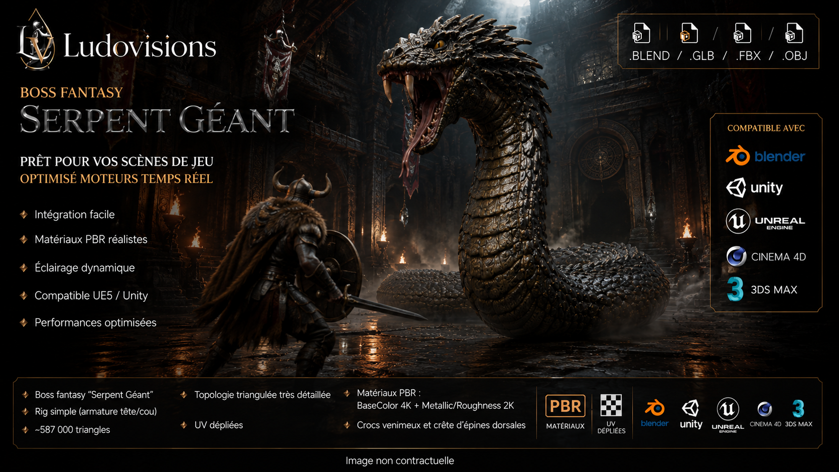 Serpent Géant – Modèle 3D Boss Fantasy rigé avec textures PBR 4K – Image 6