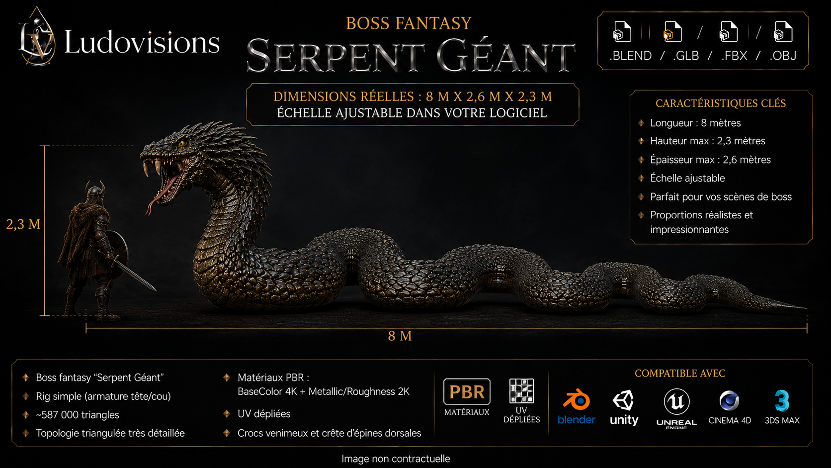 Serpent Géant – Modèle 3D Boss Fantasy rigé avec textures PBR 4K – Image 9