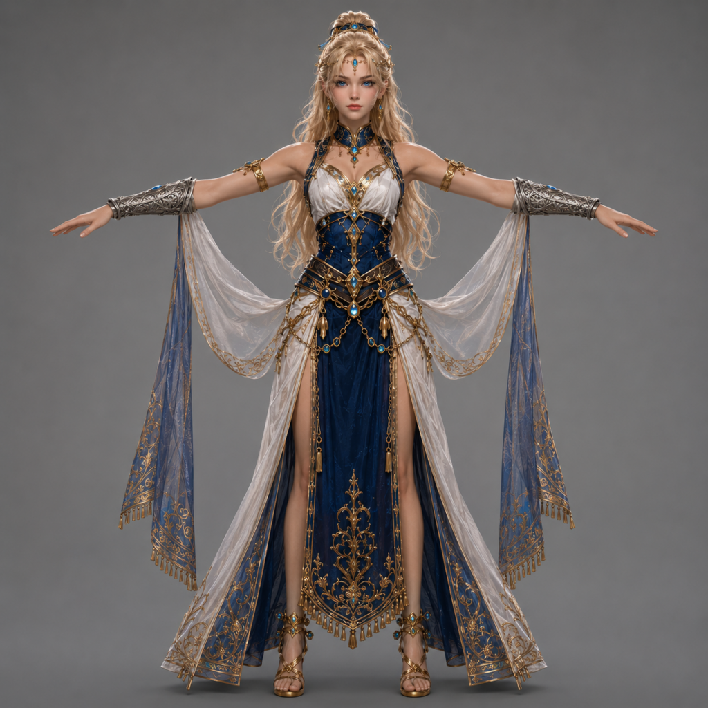 La Soeur – Guerrière Noble Robe Bleue | Asset 3D La Légende de Thor