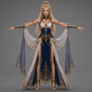 La Soeur – Guerrière Noble Robe Bleue | Asset 3D La Légende de Thor