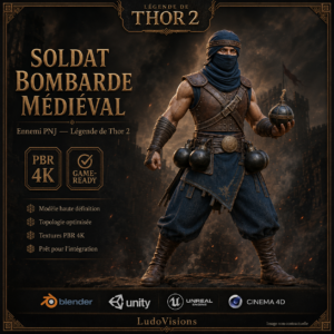 Soldat Bombarde Médiéval 3D – Personnage Game-Ready PBR 4K – Légende de Thor