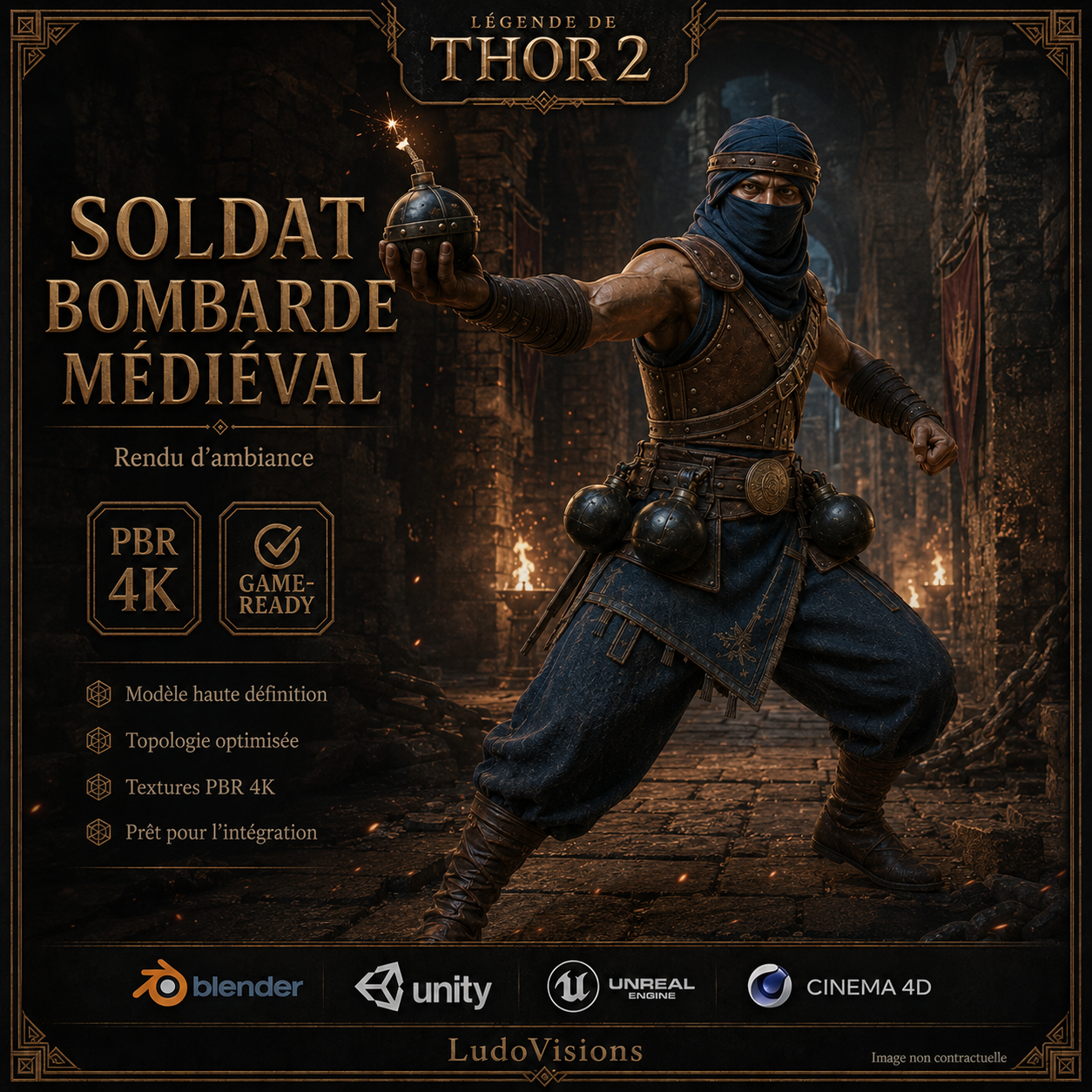 Soldat Bombarde Médiéval 3D – Personnage Game-Ready PBR 4K – Légende de Thor – Image 2