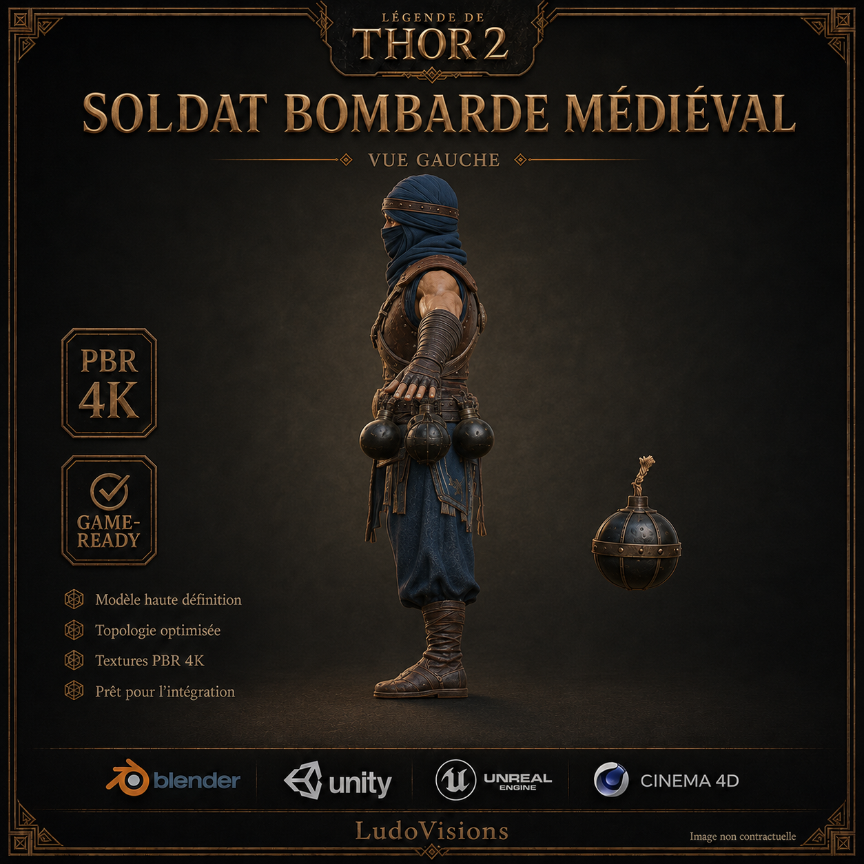 Soldat Bombarde Médiéval 3D – Personnage Game-Ready PBR 4K – Légende de Thor – Image 4