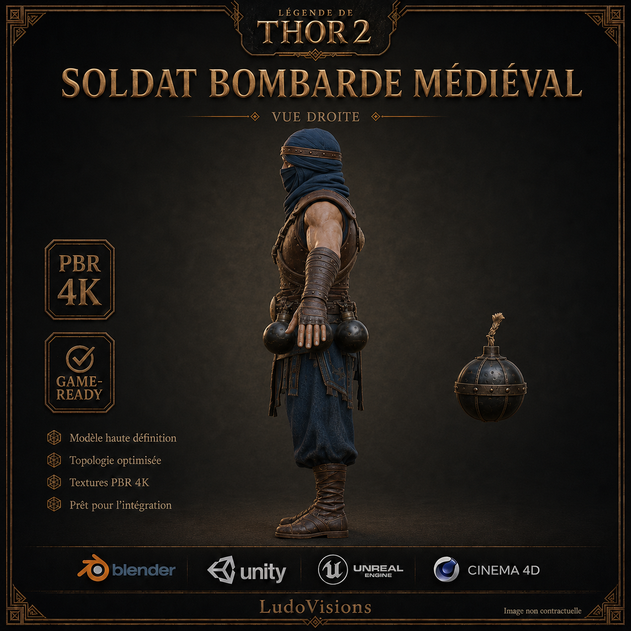 Soldat Bombarde Médiéval 3D – Personnage Game-Ready PBR 4K – Légende de Thor – Image 5