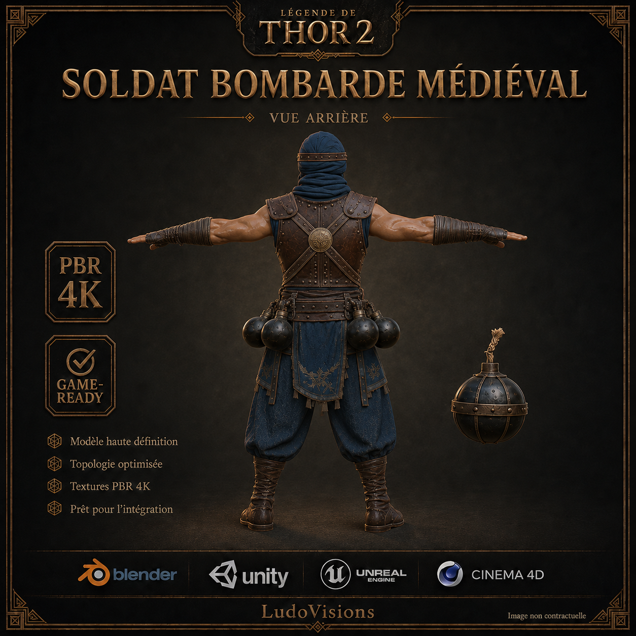Soldat Bombarde Médiéval 3D – Personnage Game-Ready PBR 4K – Légende de Thor – Image 6