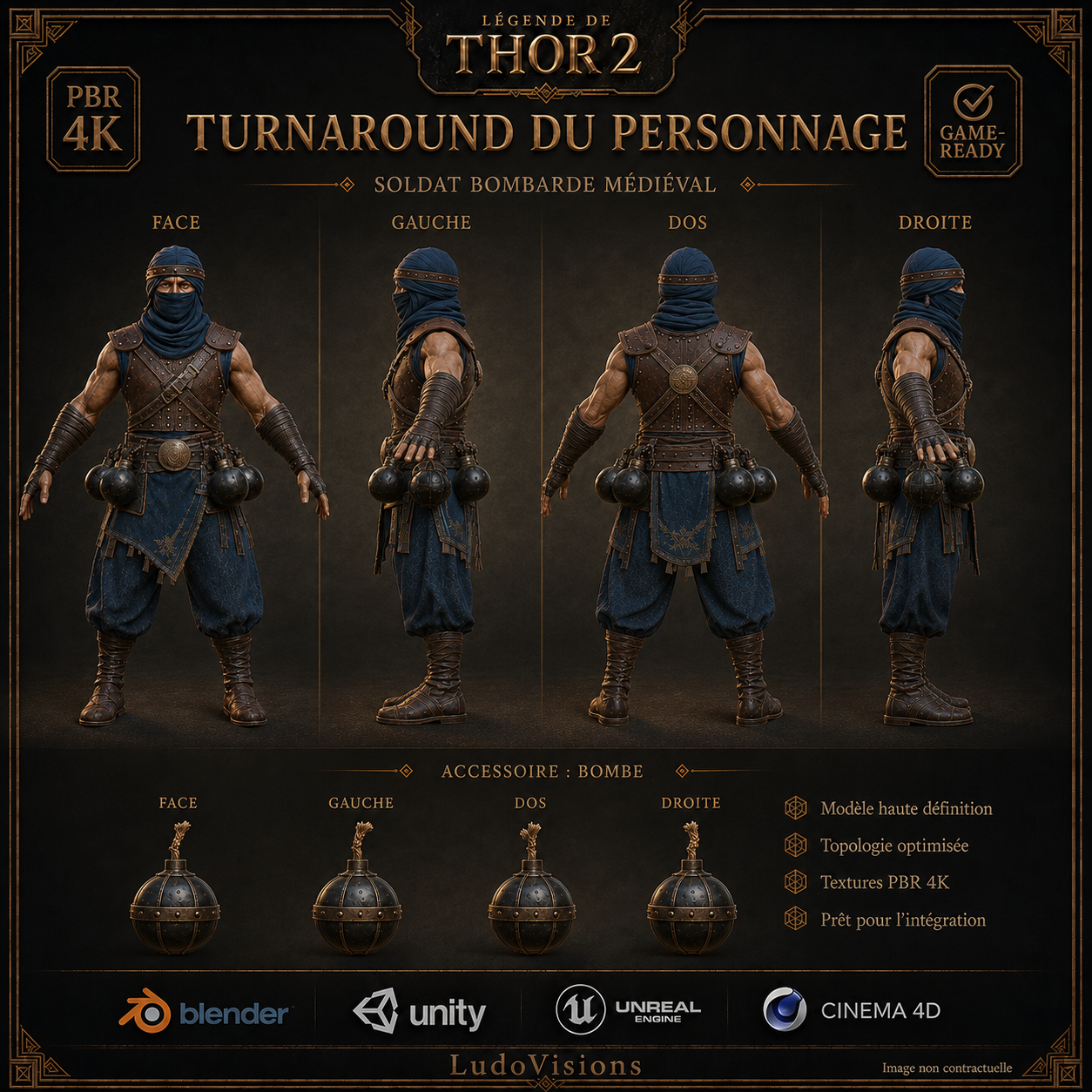 Soldat Bombarde Médiéval 3D – Personnage Game-Ready PBR 4K – Légende de Thor – Image 8