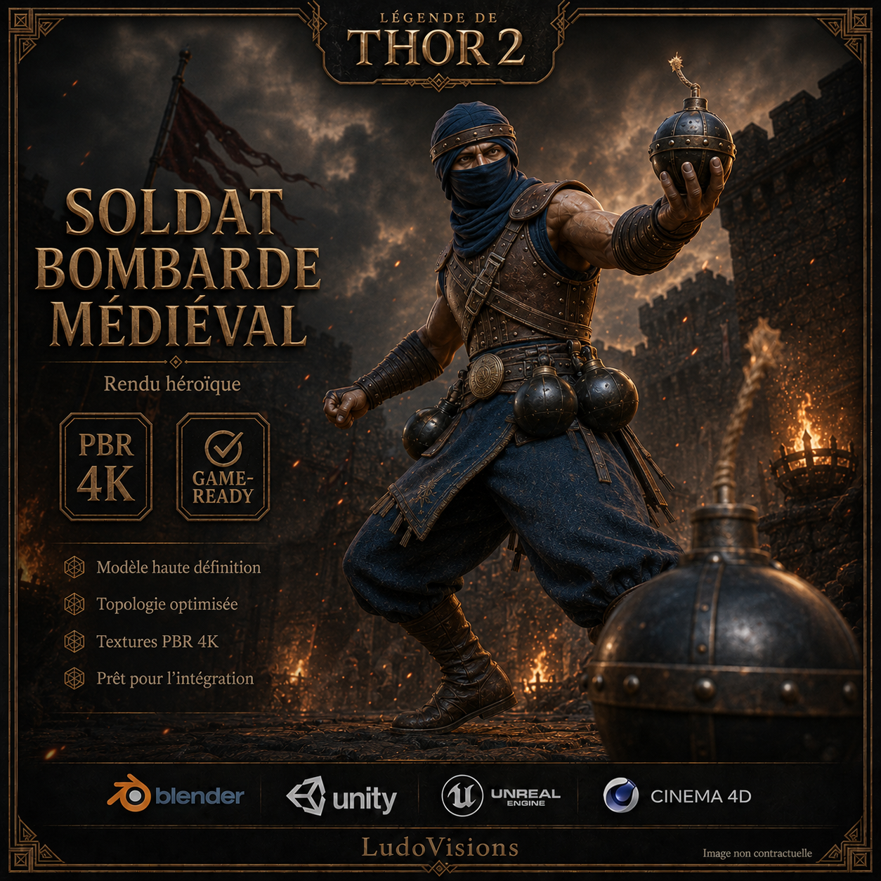 Soldat Bombarde Médiéval 3D – Personnage Game-Ready PBR 4K – Légende de Thor – Image 10