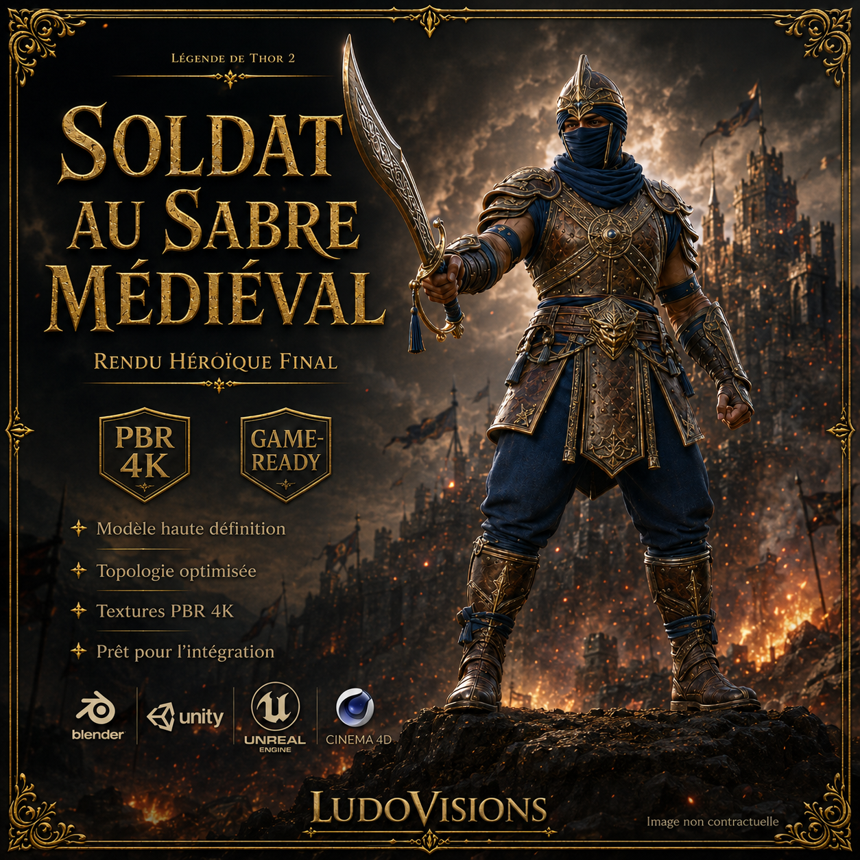 Soldat au Sabre Médiéval 3D – Personnage Game-Ready PBR 4K – Légende de Thor 2