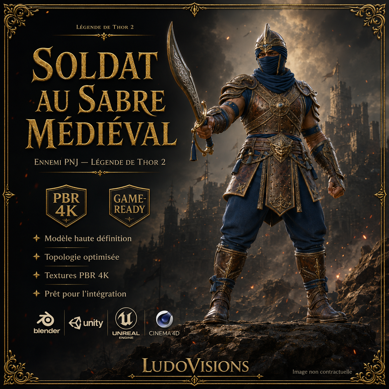 Soldat au Sabre Médiéval 3D – Personnage Game-Ready PBR 4K – Légende de Thor 2 – Image 2