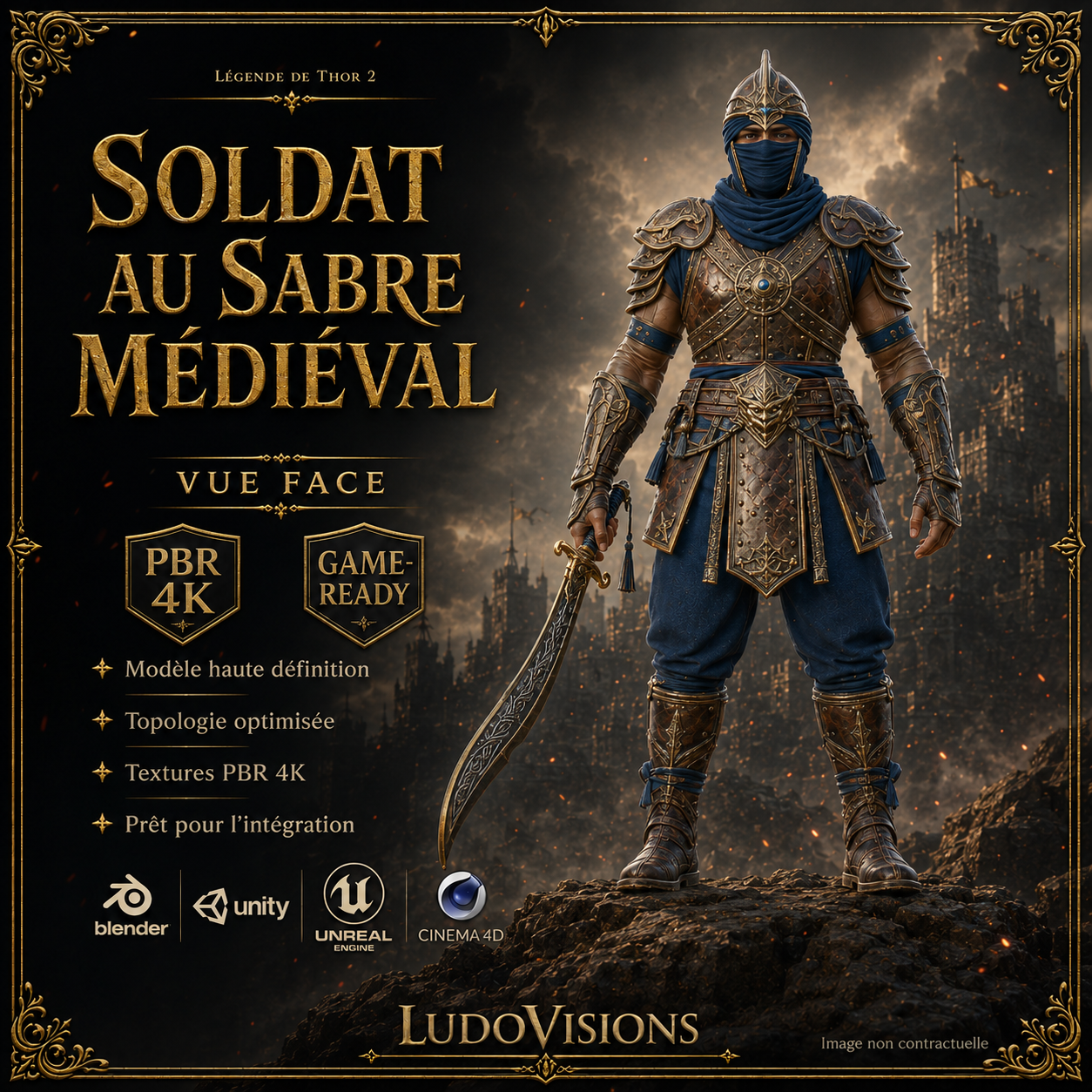 Soldat au Sabre Médiéval 3D – Personnage Game-Ready PBR 4K – Légende de Thor 2 – Image 3