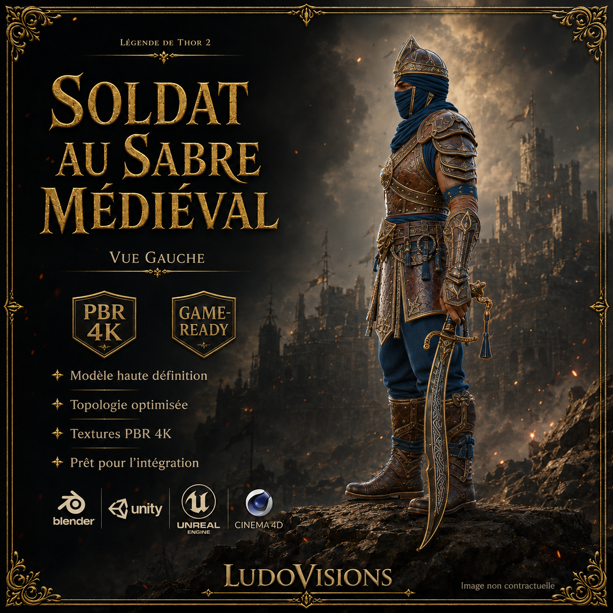 Soldat au Sabre Médiéval 3D – Personnage Game-Ready PBR 4K – Légende de Thor 2 – Image 4