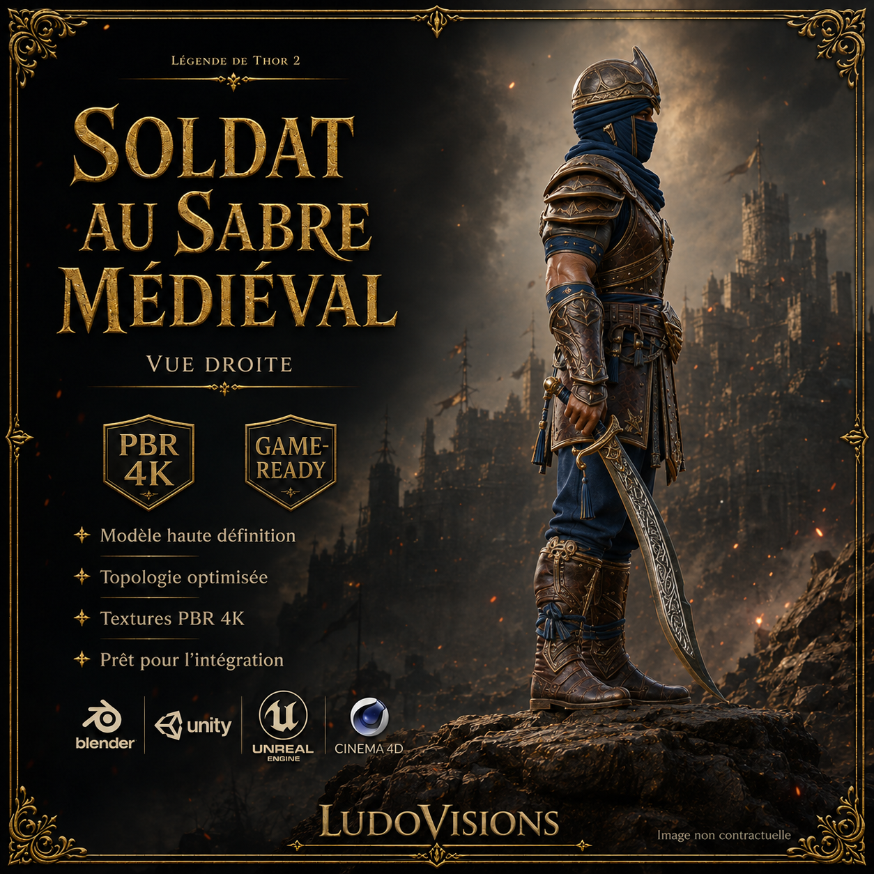 Soldat au Sabre Médiéval 3D – Personnage Game-Ready PBR 4K – Légende de Thor 2 – Image 5