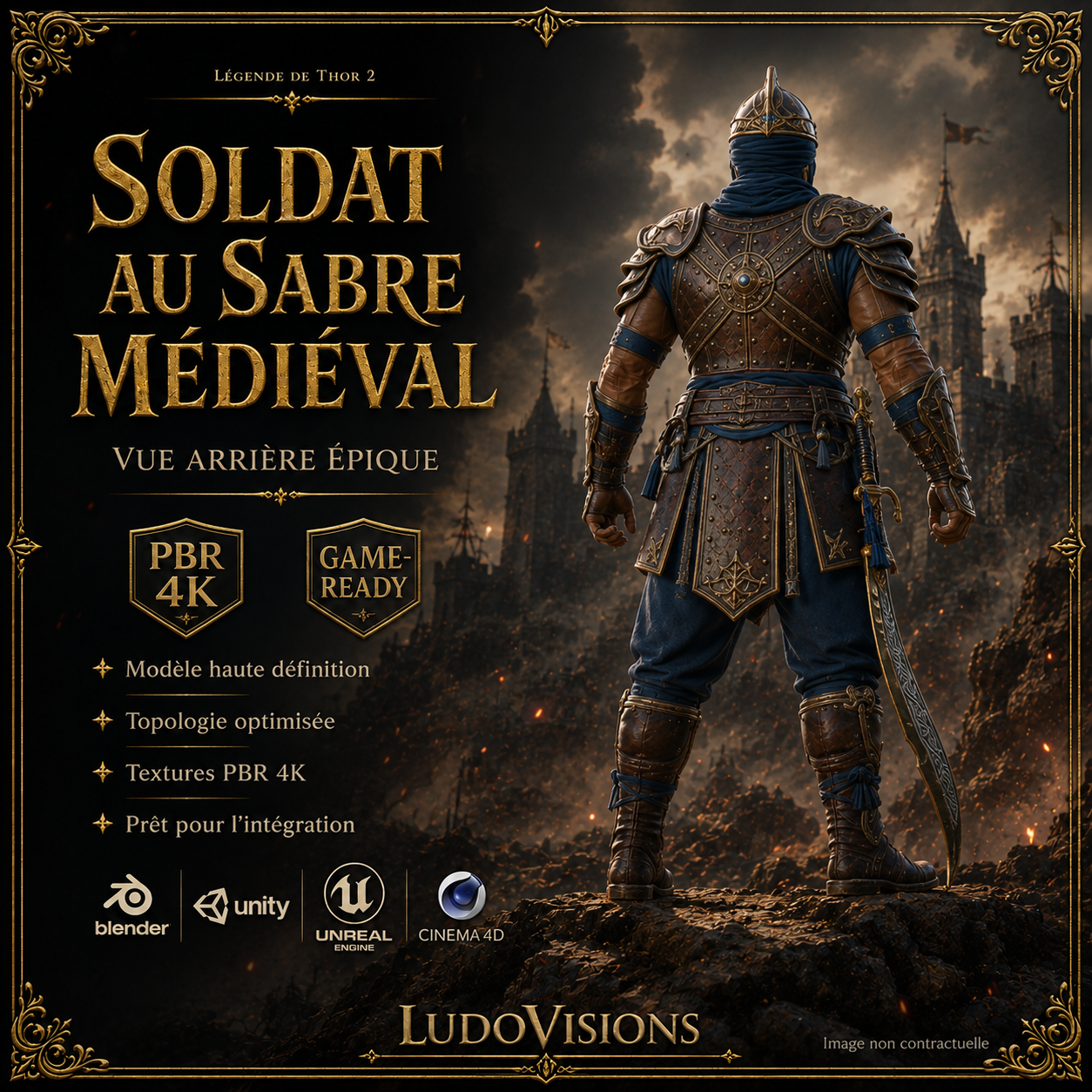 Soldat au Sabre Médiéval 3D – Personnage Game-Ready PBR 4K – Légende de Thor 2 – Image 6