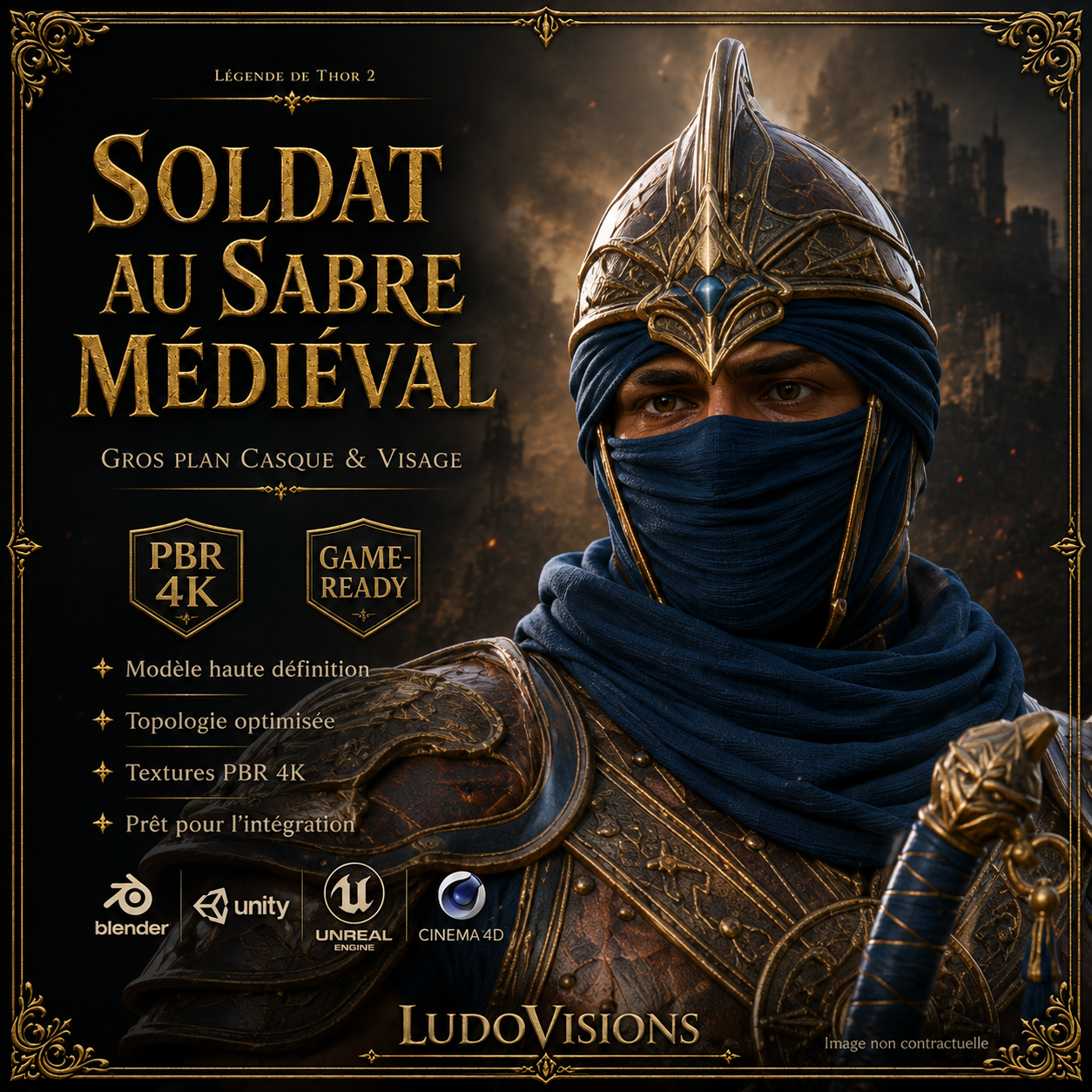 Soldat au Sabre Médiéval 3D – Personnage Game-Ready PBR 4K – Légende de Thor 2 – Image 7