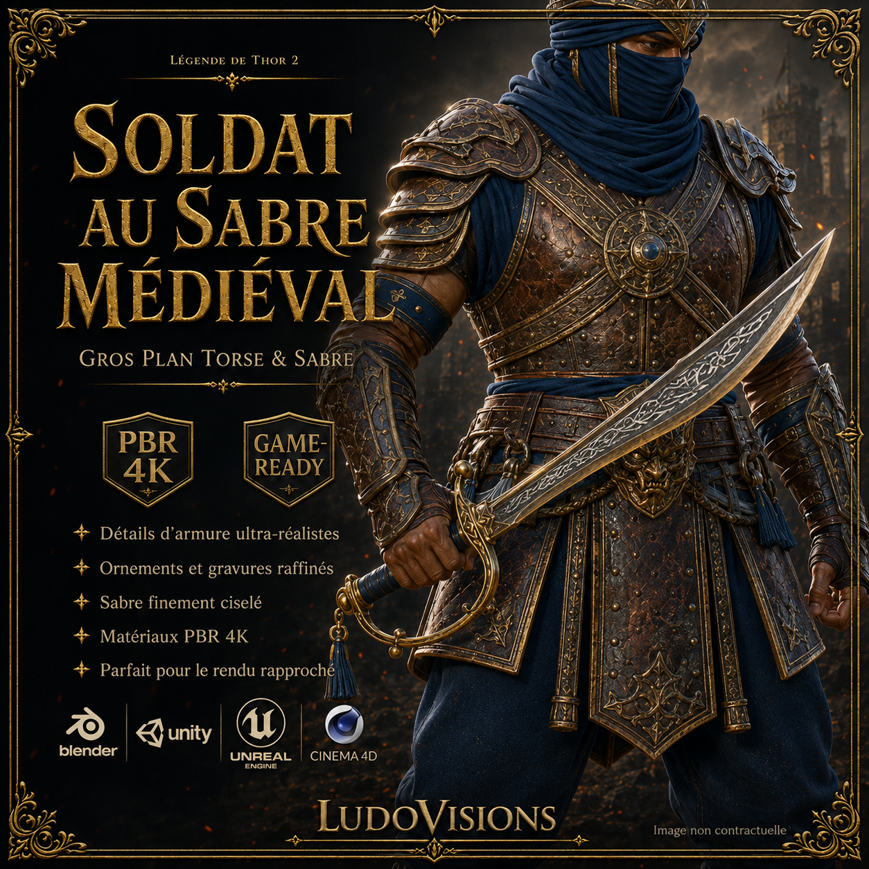 Soldat au Sabre Médiéval 3D – Personnage Game-Ready PBR 4K – Légende de Thor 2 – Image 8