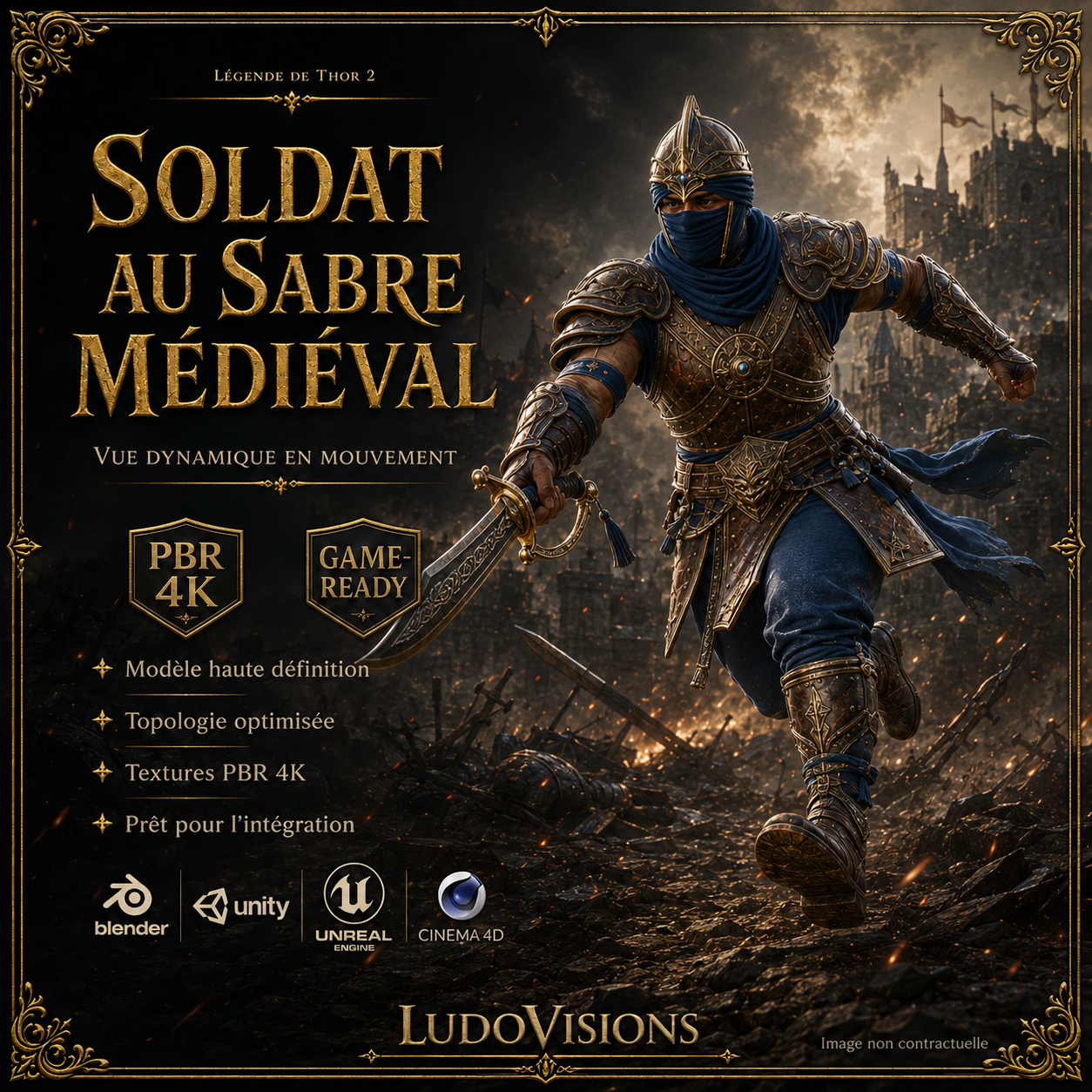 Soldat au Sabre Médiéval 3D – Personnage Game-Ready PBR 4K – Légende de Thor 2 – Image 9