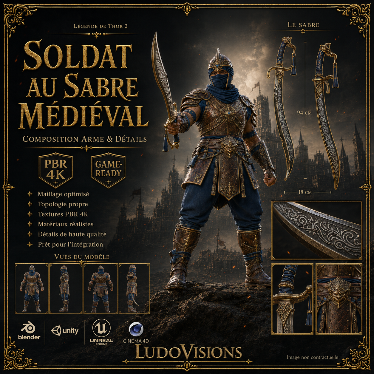 Soldat au Sabre Médiéval 3D – Personnage Game-Ready PBR 4K – Légende de Thor 2 – Image 10